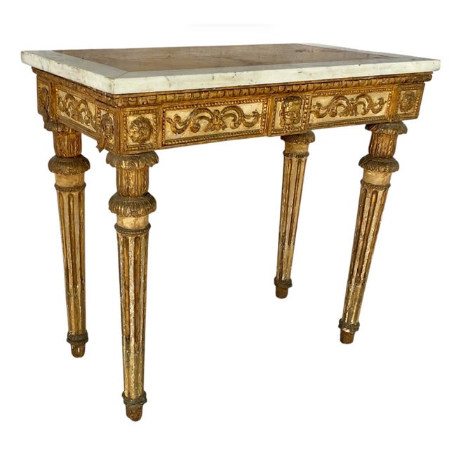 Gold Italian Neoclassical Gilt Console Table With Marble Top, 18th Century For Sale - Image 8 of 12