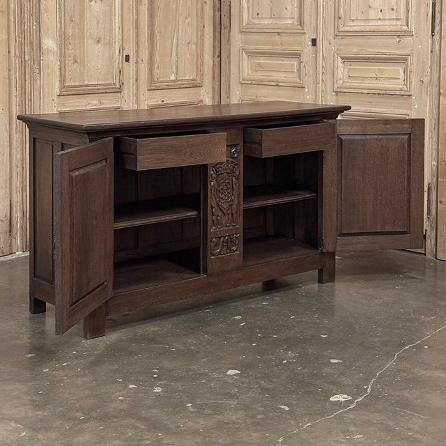 French Gothic Revival Oak Coffer Buffet With Iron Hardware For Sale - Image 13 of 18