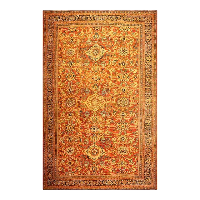 1890s Traditional Red Bold Tribal Geometric Antique Persian Sultanabad Wool Rug For Sale