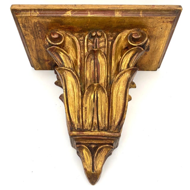 Wood Large Italian Neoclassical Carved Giltwood Acanthus Motif Wall Brackets - a Pair For Sale - Image 7 of 9