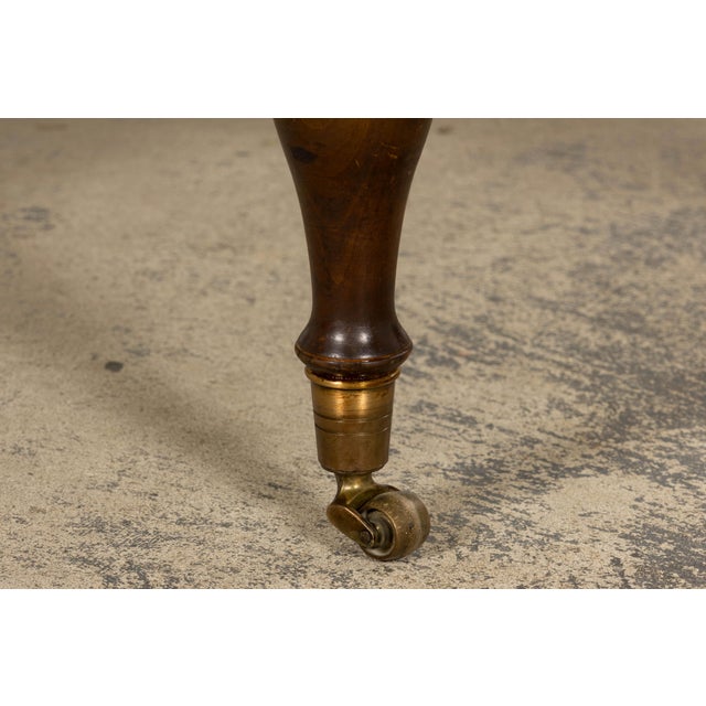 Vintage French Tufted Ottoman in Multicolor Linen Upholstery For Sale - Image 9 of 15