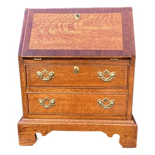 Vintage Child Sized Oak Drop Front Secretary Desk For Sale