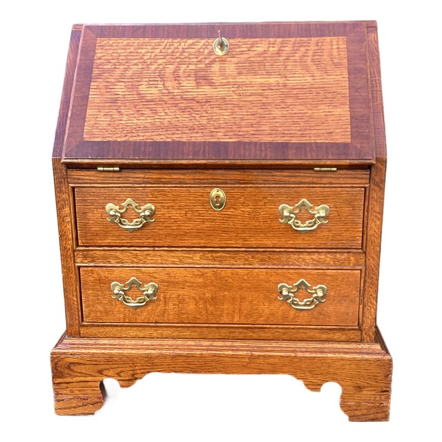 Vintage Child Sized Oak Drop Front Secretary Desk For Sale