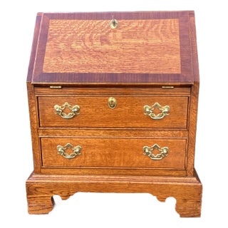 Vintage Miniature Oak Drop Front Secretary Desk For Sale