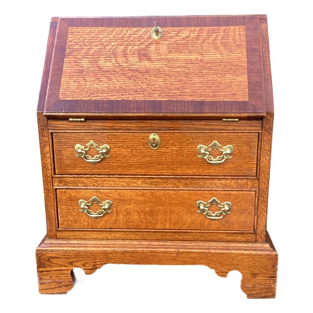 Vintage Miniature Oak Drop Front Secretary Desk For Sale