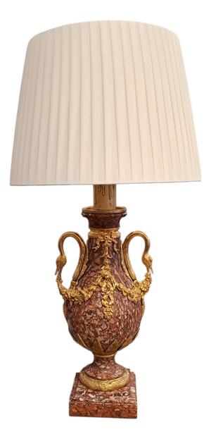 French Napoleon III Red Marble Lamp, 1800s