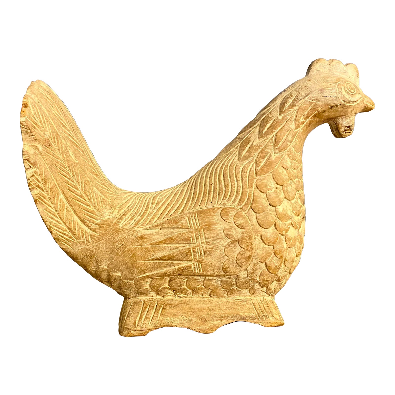 Vintage Folk Art Rustic Hand Carved Wooden Chicken Rooster | Chairish
