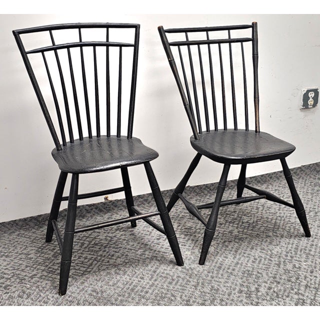 Early 19th Century Pair of Early American Maple Faux Bamboo Ebonized Windsor Side Chairs, C. 1810s For Sale - Image 5 of 10