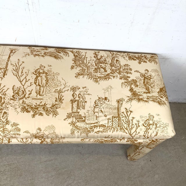 Mid 20th Century Mid 20th Century Louis XVI Style Upholstered Foot-of-Bed Bench in Classic Toile For Sale - Image 5 of 9