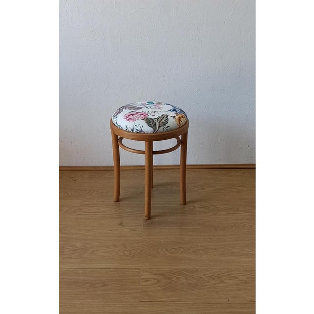 Wooden chair and stool 1950, attributed to Thonet. Beautiful curved wood. Unique, phenomenal shape. Renovated. Perfect for...
