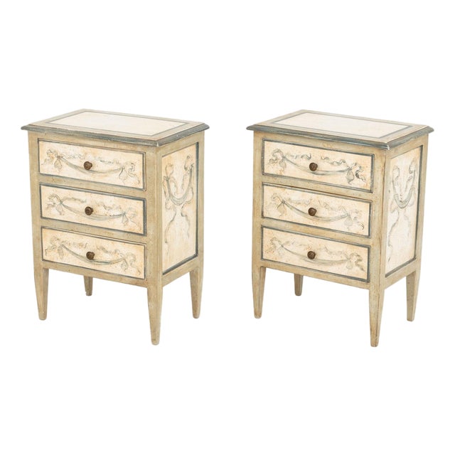 Venetian Style Painted Bedside Tables, Pair For Sale