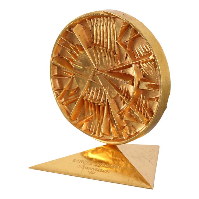 Gilded Bronze Disco Del Sole Multiple by Arnaldo Pomodoro, Italy, 1985 For Sale