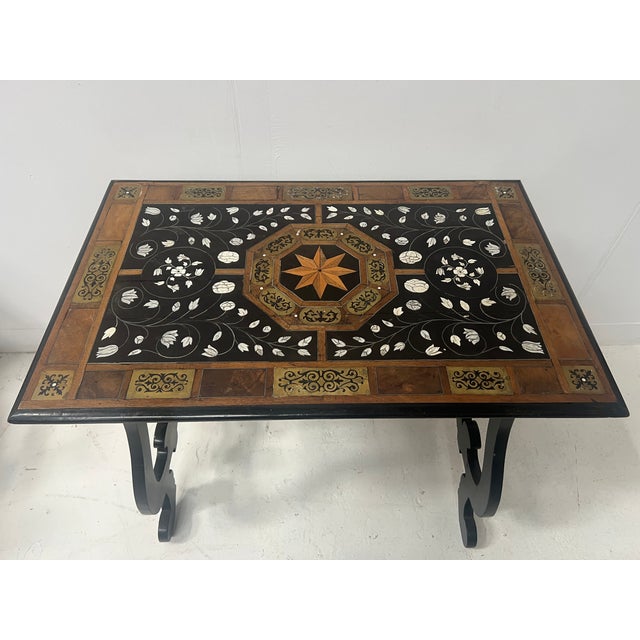 Ceremonial Table in Blackened Wood with Marquetry Top, Spain, 19th Century For Sale - Image 4 of 18