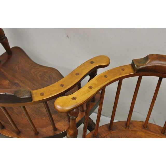 Brown Antique English Windsor Colonial Pine Wood Spindle Pub Club Arm Chairs - A Pair For Sale - Image 8 of 12