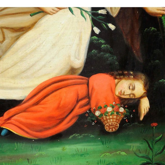 Angel with Sleeping Child, 20th-century, Oil on Canvas, Framed For Sale - Image 3 of 6