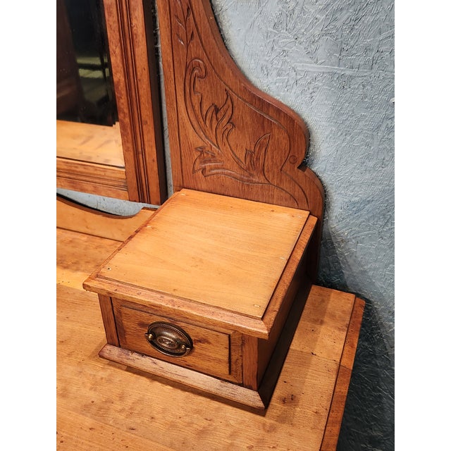 Antique 1900's Edwardian Walnut Dressing Table With Hinged Mirror For Sale - Image 6 of 10
