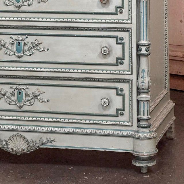 19th Century French Louis XVI Painted Commode With Carrara Marble For Sale - Image 9 of 15