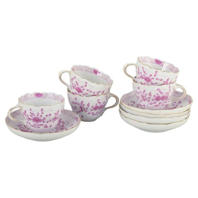 Pink Indian Porcelain Tea Set from Meissen, Set of 10 For Sale - Image 5 of 5