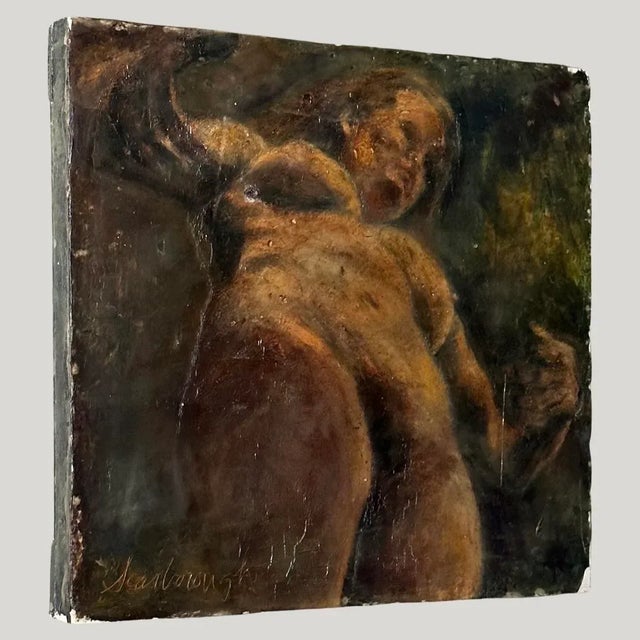 Figurative Vintage Realist Female Nude Figurative Encaustic Painting on Board, Signed (Ca. 1960) For Sale - Image 3 of 8
