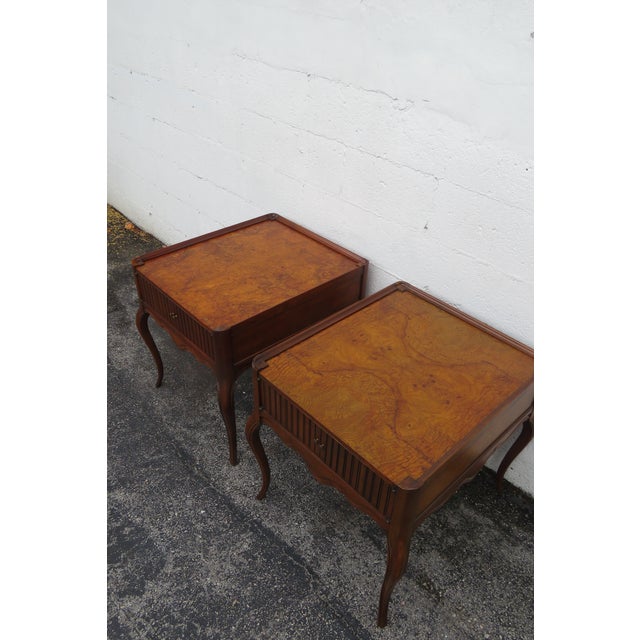 Brown Baker French Burlwood Side End Lamp Accent Tables a Pair For Sale - Image 8 of 12