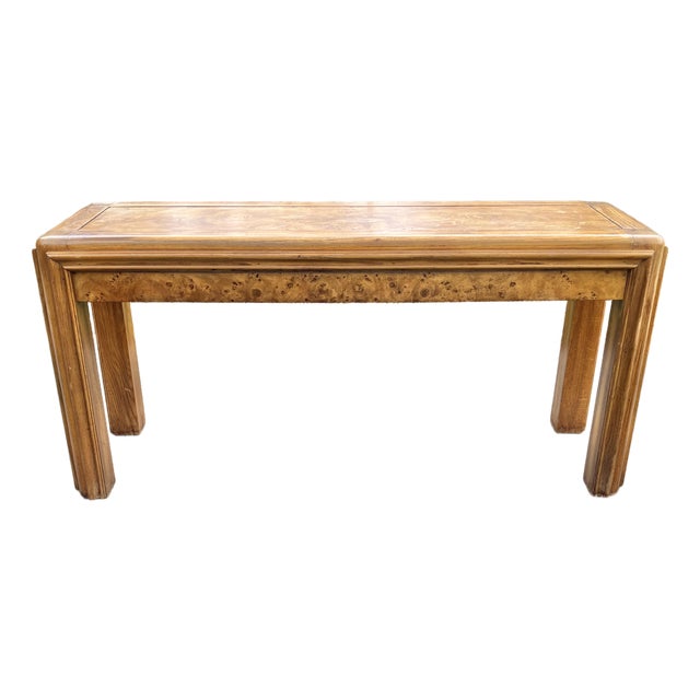 1980s Postmodern Burl Wood and Oak Sofa Table For Sale