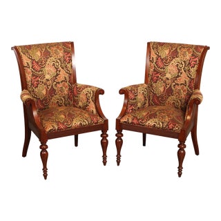 Ethan Allen British Colonial Style Pair of Host Armchairs For Sale