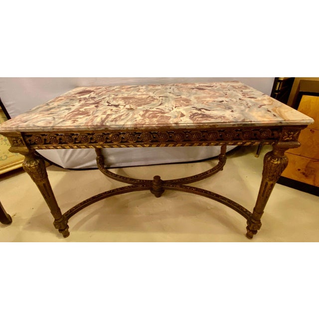 Maison Jansen, Louis XVI Center Table, Marble, Giltwood, France, 20th C. For Sale - Image 14 of 18