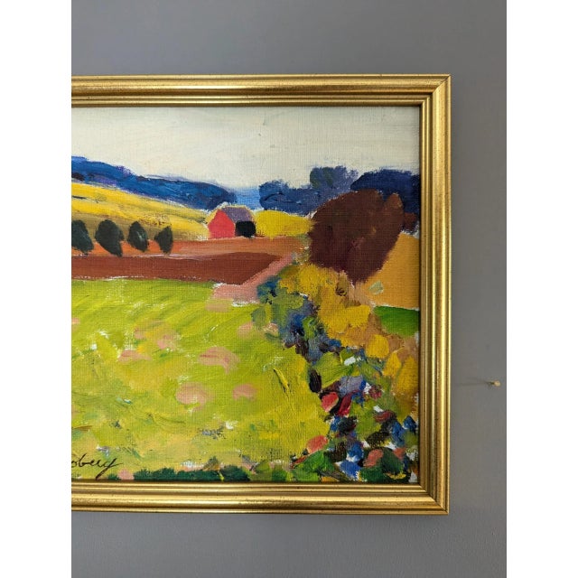 Mid-Century Modern "Fresh Fields" Vintage Mini Post-Impressionist Landscape Oil Painting, Framed For Sale - Image 9 of 11