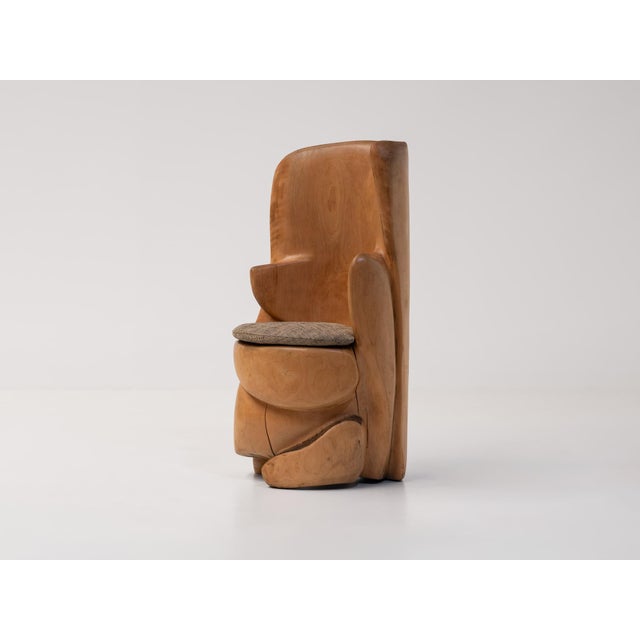 Hand-Carved Sculptural Wooden Throne Chair, France, 1970s For Sale - Image 13 of 13