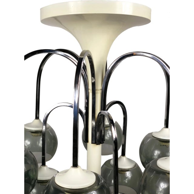 Mid-Century Modern Chrome & Smoked Glass Chandelier, Italy For Sale - Image 4 of 7