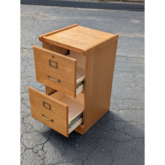Mid-Century Modern Mid 20th Century Vintage Two Drawer Locking Filing Cabinet With Key For Sale - Image 3 of 5