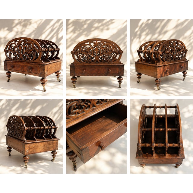 19th Century English Victorian Carved Wooden Magazine Rack For Sale - Image 4 of 5
