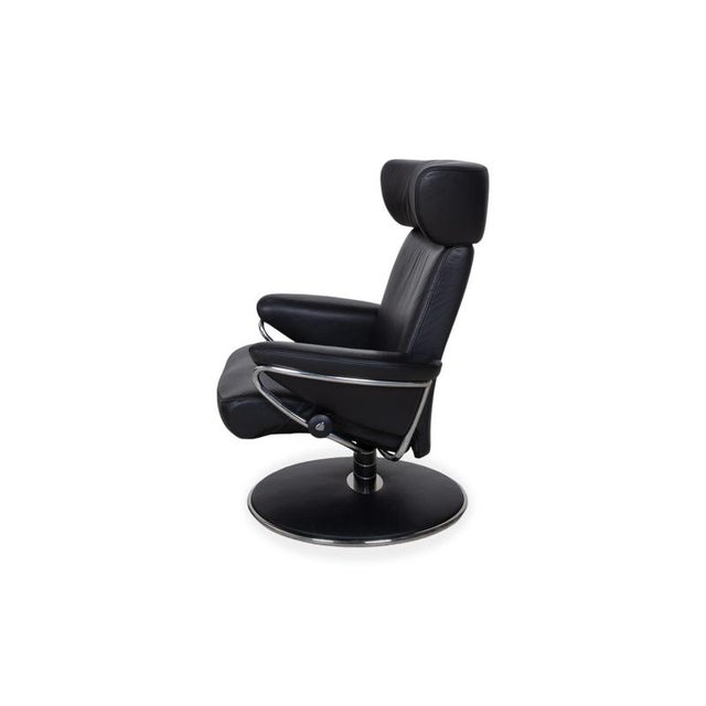 Set of Black Leather Jazz Recliner and Ottoman from Stressless For Sale - Image 14 of 17