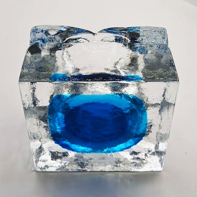 Blue Square Ashtray in Hand-Worked Murano Glass with Ice Cube Effect, 1970s For Sale - Image 8 of 9