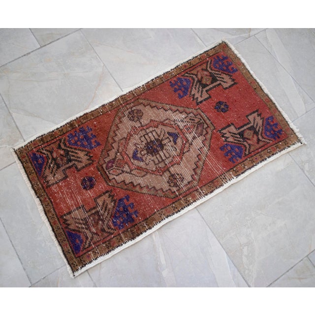 Mid-Century Modern Hand Made Oushak Mat Rug Distressed Small Rug Kitchen Mat - 1'8" X 2'12" For Sale - Image 3 of 8