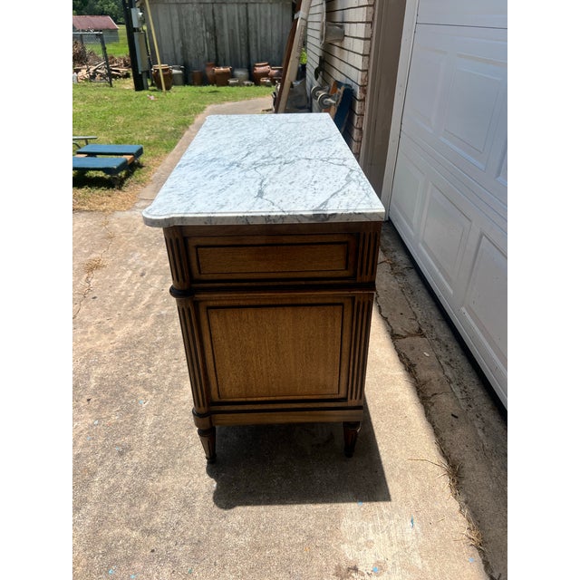 French 19th Century Louis XVI Walnut Carrara Marble Top Two Door Buffet For Sale - Image 6 of 12