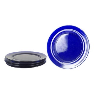 Scandinavian Art Glass Charger Plates in Deep Cobalt-Blue, 1980s, Set of 5 For Sale