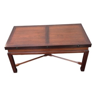 Antique 1939 Asian Theme Coffee Table Mahogany Swivel Top Game Table For Sale
