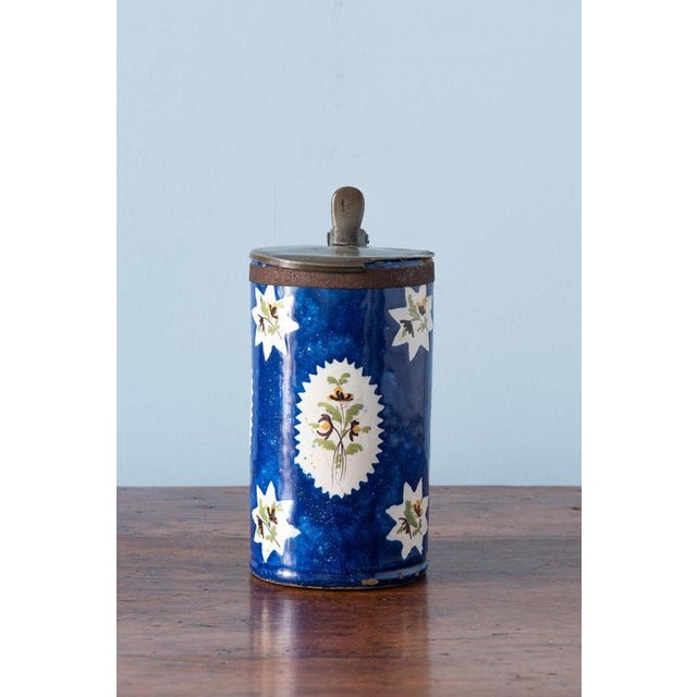 Antique Blue Floral Pewter-Mounted Beer Stein from Brussels Faience, 1800s For Sale - Image 3 of 12