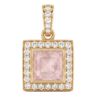 Rose Quartz Square Necklace | Pink Gemstone Stacking Pendant | Dainty Minimalist Pendant For Sale