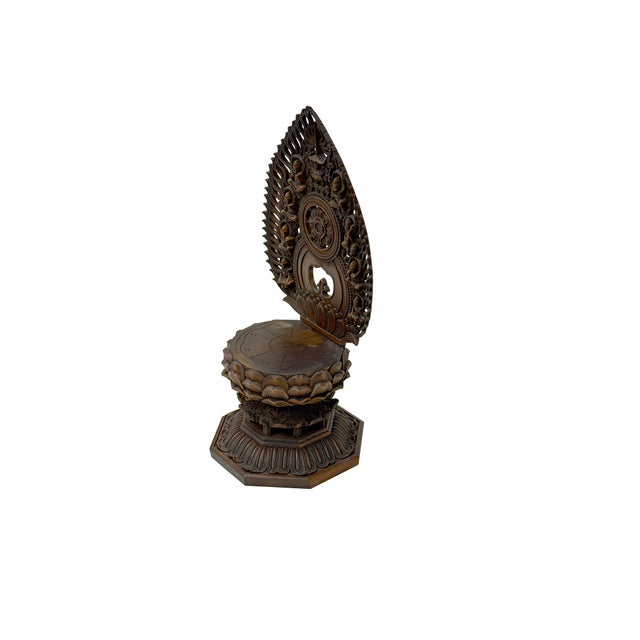 Oriental Buddha Halo Back Lotus Base Boxwood Display Stand For Sale In San Francisco - Image 6 of 9