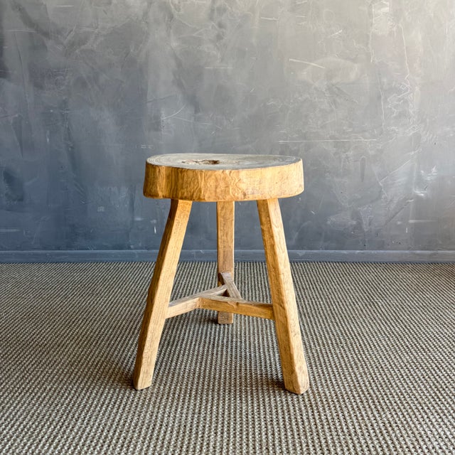 Mid-Century Modern Vintage Elm Wood Chop Block Table #R55 For Sale - Image 3 of 8