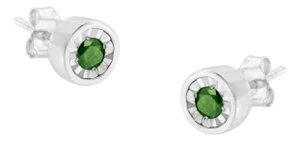 .925 Sterling Silver 1/4 Cttw Round Brilliant-Cut Green Diamond Miracle-Set Stud Earrings (Fancy Color-Enhanced, I1-I2 Clarity)