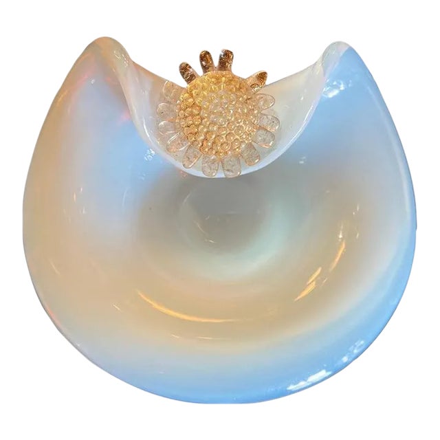 Opaline Murano Dish or Bowl with 24k Gold Flower Detail For Sale