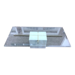 1980s Italian Artedi Travertine, Brass and Glass Coffee Table For Sale