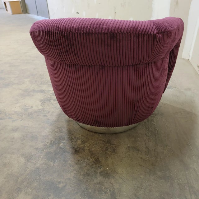 1980s Preview Furniture Postmodern Burgundy Wide Whale Swivel Chair For Sale - Image 5 of 12