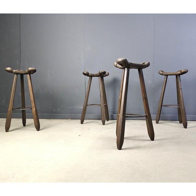 Wood Vnitage Brutalist Bar Stools, 1960s, Set of 4 For Sale - Image 7 of 13