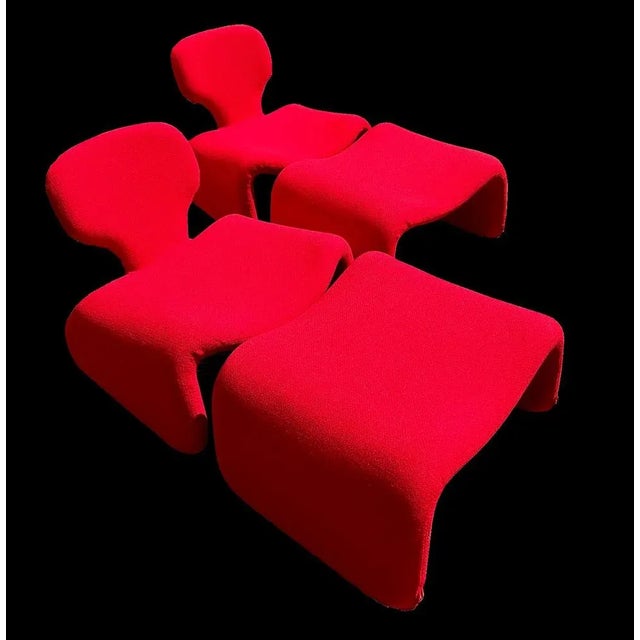 1960s Djinn Chairs and Footstools by Olivier Mourgue for Airborne, 1960s, Set of 4 For Sale - Image 5 of 7
