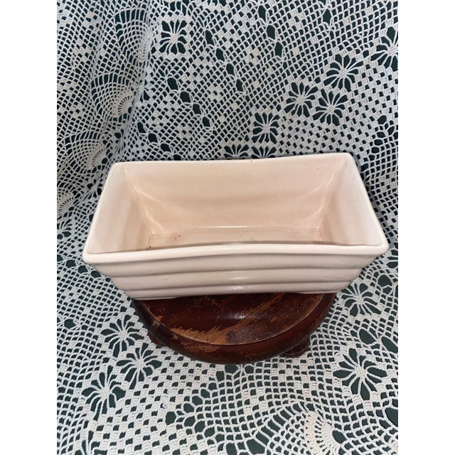. Art Deco Creamy White Sculptural Ceramic Ribbed Rectangular Planter For Sale - Image 4 of 7