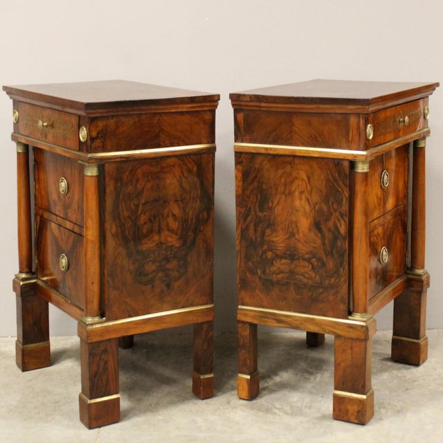 Italian Empire Bedside Tables in Walnut, Set of 2 For Sale - Image 4 of 12